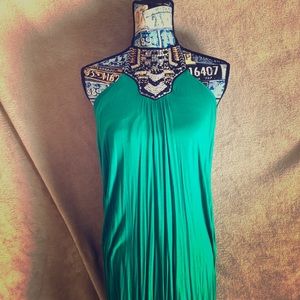 Green a-line dress with beaded halter neckline